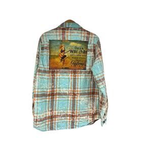 Angry Minnow Flannel Shirt Mens Large Blue Acid Splatter Wild Child Gypsy READ